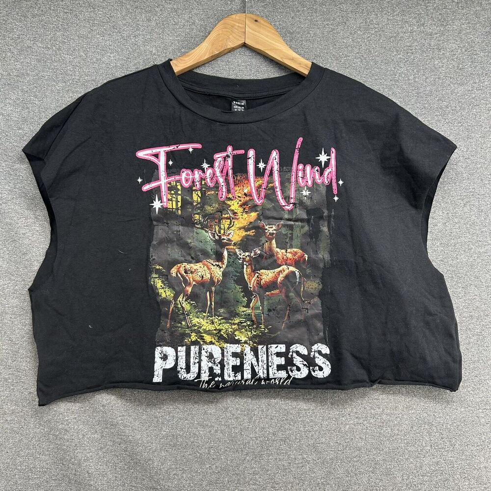 Crop Top Forest Wind Pureness Graphic Tee Womens Medium Black Sleeveless Shein